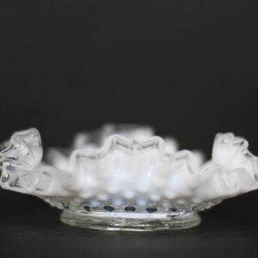 vintage moonstone hobnail candy dish with ruffled edge 