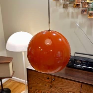 Vintage Orange Midcentury Hanging Lamp Pendant Light Fixture 7” diameter  - Free Shipping 