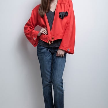 Valentino jacket, red crop jacket, polka dot pocket square gold chain vintage 80s L XL large / extra large 