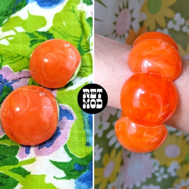 Chunky Statement Vintage Orange Swirly Lucite Bracelet & Earrings Set 