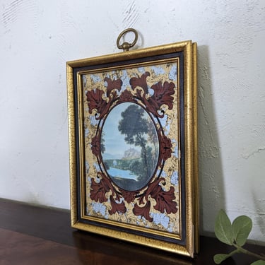 Vintage Art Nouveau Gold and Silver Painted Pretty Landscape Wall Hanging E.A. Riba Co Brooklyn NY 