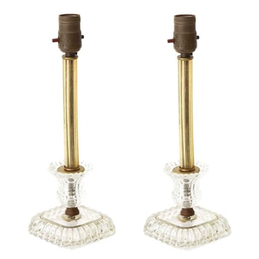 Pair of Traditional Amber Stems Class Glass Table Lamps