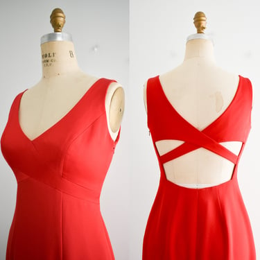 1990s Red Sheath Maxi Dress 