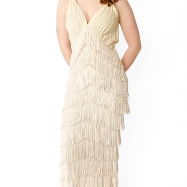 1930s Ivory Fringe Gown, sz. XS-M