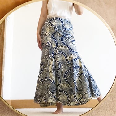 vintage skirt handmade skirt midi skirt maxi skirt mermaid skirt abstract statement skirt blue cream circle skirt size M 