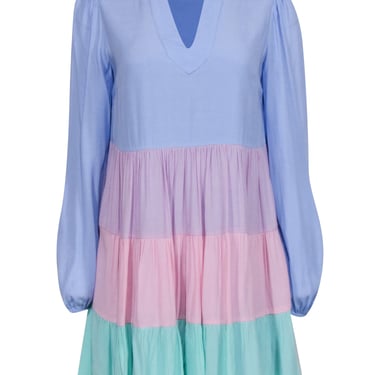 Sail to Sable - Pastel Blue, Pink, &amp; Mint Green Color Block Shift Dress Sz XS