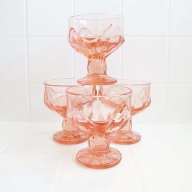 Vintage Pink Crystal Goblets Set of 4 - Heavy Cut Crystal Colored Wine Drink Glasses - Vintage Barware - Dinner Party 