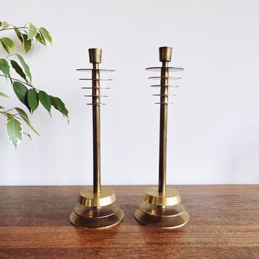 Vintage Mid-Century Modern Brass Candlestick Holders 
