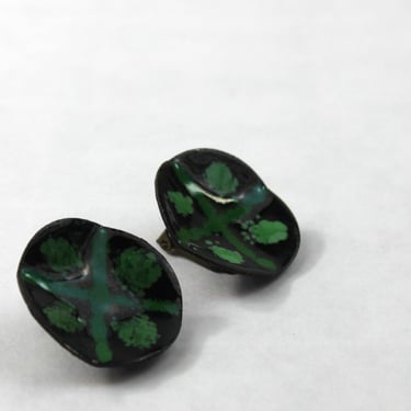 Modernist Enamel on Copper Abstract Clip On Earrings MCM 