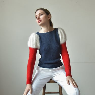6966t / colorblock angora shoulder sweater 