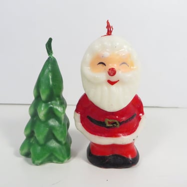 Vintage Colonial Christmas Candles - Santa Claus and Christmas Tree Candles Made in Japan 