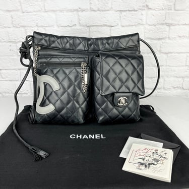 Chanel Cambon Ligne Twin Pocket Calf Leather Cross Body Bag, Black