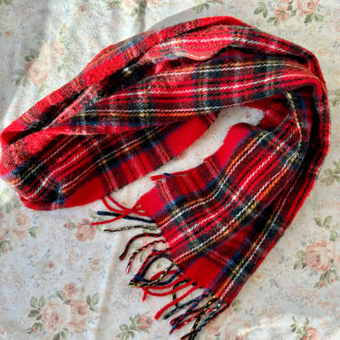 1980's Red Plaid Acrylic Scarf 