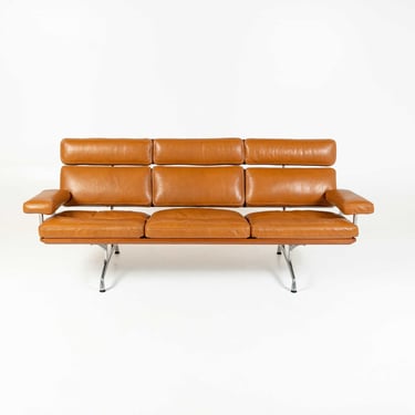 Eames for Herman Miller Eames Sofa in Teak and Maharam Sorghum Brown Leather 