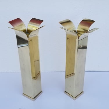 Vintage Solid Brass Candle Holders A Pair . 