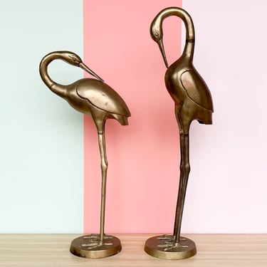 Pair of Large Brass Herons