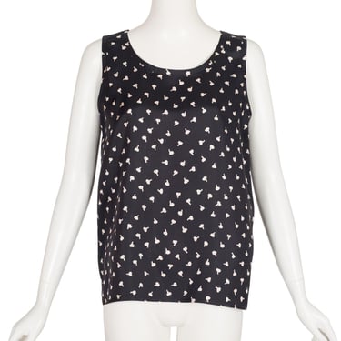 Yves Saint Laurent 1990s Flower Bud Print Black Silk Twill Vintage Sleeveless Top Sz M 