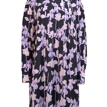 Diane von Furstenberg - Black & Light Purple Floral Print Silk Dress Sz L
