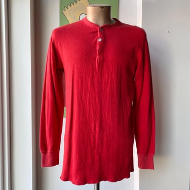 Vintage 1980s LL Bean Henley Shirt / Red Henley LL Bean Shirt / Vintage Dual Layered LL Bean Henley Shirt Large 