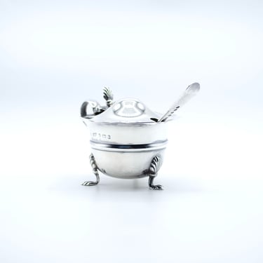 Antique English Sterling Silver Condiment Bowl | Mustard Pot or Salt Cellar | Levi & Salaman Silversmiths | Early 20th Century 