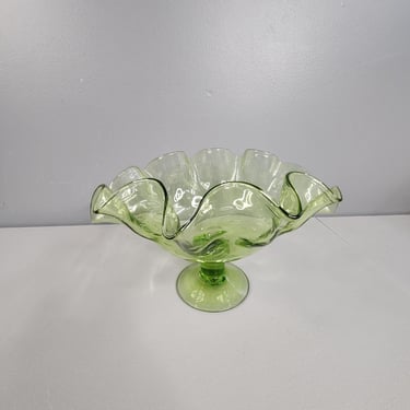 Green Glass Pedestal Bowl Vase 