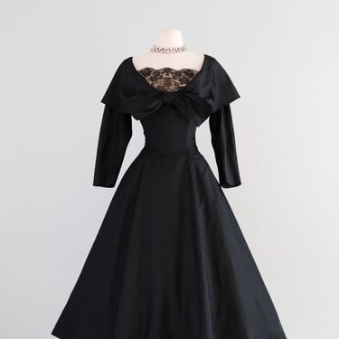 Vintage 1950's Black Silk Taffeta New Look Era Cocktail Dress By Suzy Perette / Small