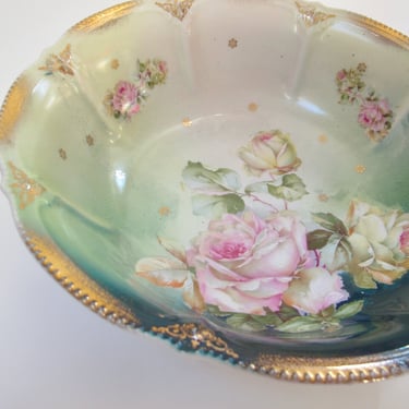 Antique Shabby Chic Bowl German Porcelain Bowl Gold Gilt Hand Painted Roses Serving Bowl Decorative Bowl Germany Fine China 