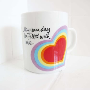Vintage Love Rainbow Heart Mug - 80s May Your Day Be Filled With Mug - Positivity Self Love Coffee Mug - Gift For Friend 