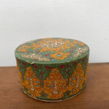 Vintage Coty Emeraude Air Spun Empty Powder Box, Orange Green Design, Boho, Cosmetic, Soleil D'Or, Dressing Table Decor 