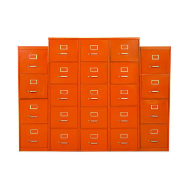 Set of Five Orange Industrial Filling Cabinets