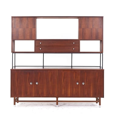 Stanley Mid Century Walnut Credenza and Hutch - mcm 