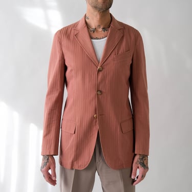 Vintage 90s GIANFRANCO FERRE Salmon Pink Unstructured Textured Stripe Three Button Blazer | Made in Italy | 1990s Designer Mens Sports Coat 