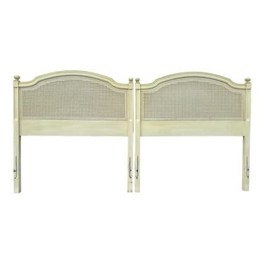 Vintage French Country Twin Headboards by Dixie - Set of 2 Cane Rattan Provincial Style Bedroom Furniture Pair 