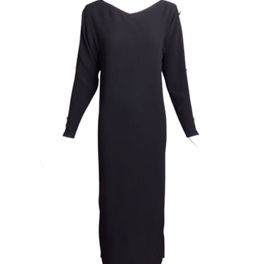 YVES SAINT LAURENT- 1980s Black Crepe Maxi Dress, Size-8