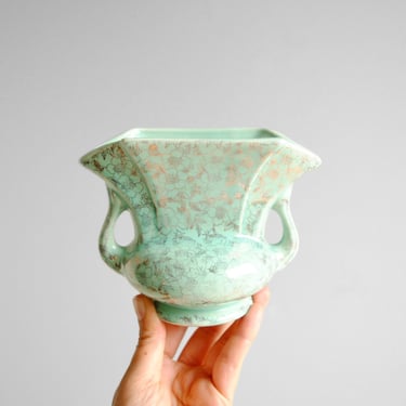 Vintage Pioneer Pottery Mint Green and 22 Karat Gold Vase, Small Art Deco Ceramic Vase 