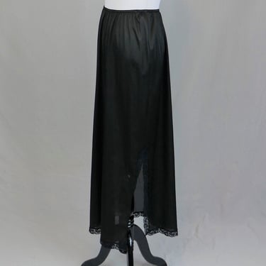 60s 70s Maxi Skirt Slip - Black Half Skirt Slip - Nylon - Val Mode - Vintage 1960s 1970s - M 