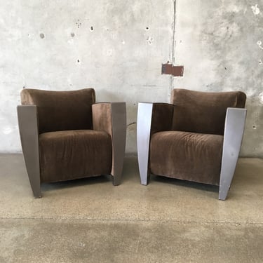 Pair of Maurice Club Chairs in Brown Mohair Upholstery