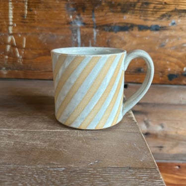 Mug - Soft White with Orange Diagonal Stripes 