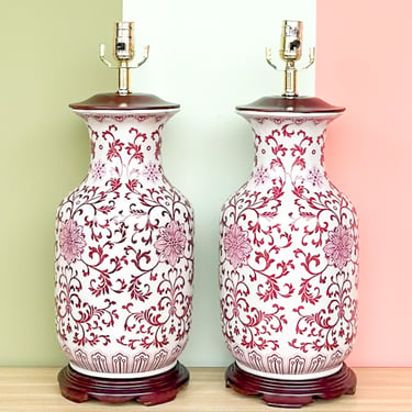 Pair of Chinoiserie Chic Rose Lamps