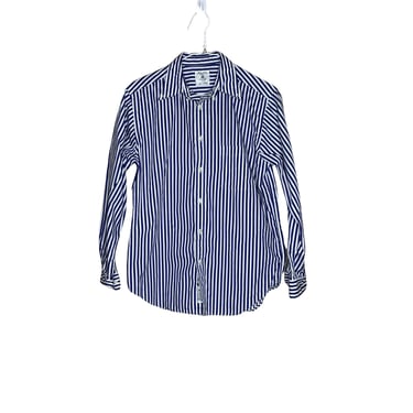 Vintage Women's Brooks Brothers Blue White Pin Stripe Button Up Blouse Shirt, Size L 