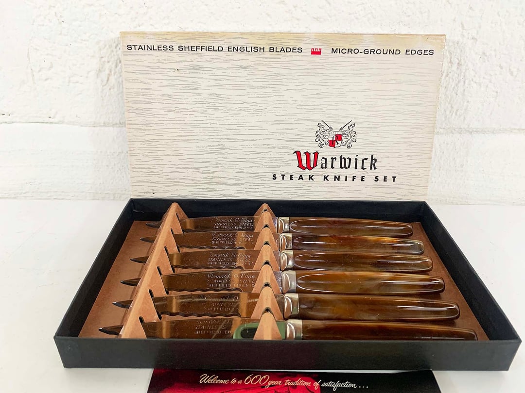 Set of 6 Mid Century Modern Steak Knives Atomic Starburst Design