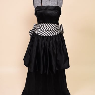 Black 80s Satin Strapless Gown By Jessica McClintock for Gunne Sax