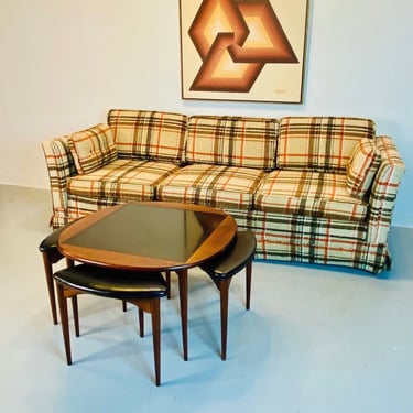Mid Century Modern Hans Olsen Style Walnut Coffee Table With Nesting Stools, Mid Century Living Room, MCM Coffee Table 
