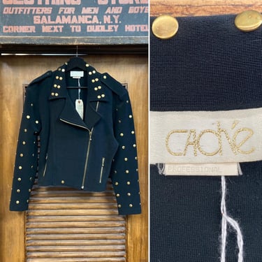 Vintage 1980’s New Wave “Caché” Black with Gold Studded MC Style Jacket, 80’s Motorcycle Jacket, Vintage Clothing 