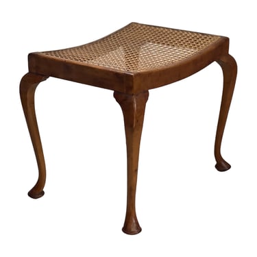 Free Shipping Within Continental US - 1940s Antique Rattan Bench Berger Bench or Stool Cabriolet Legs 