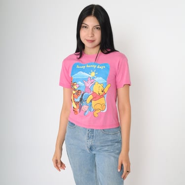 90s Winnie the Pooh Shirt Sunny Hunny Days Walt Disney TShirt Pink Graphic Cartoon T Shirt Vintage 1990s Retro Tee Cotton Extra Small xs 