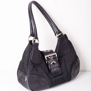 PRADA Nylon Mini Pochette Tessuto Shoulder Bag in Nero Vela