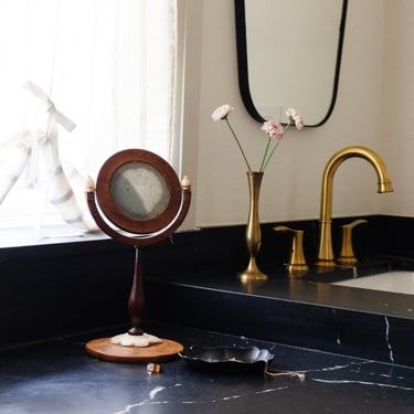 rare 19th century French walnut and carved alabaster vanity mirror