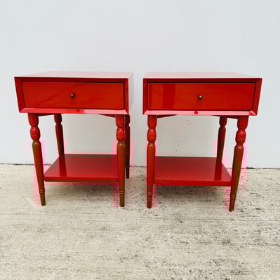 West Elm Vermilion Spindle-Leg Nightstands With Single Drawer / Pair