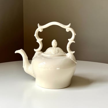 Vintage Ivory Color Porcelain Teapot with a Delicate Whimsical Design by I. Godinger & Co. 